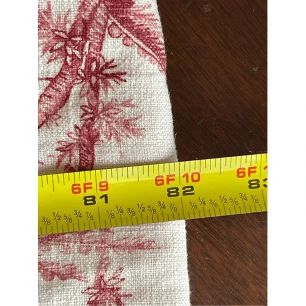 Vintage Red Toile Palm Tree Cotton Pinch Pleat Heavy Curtain‎ Panels Pair 82 In